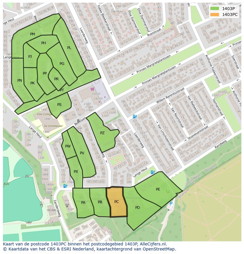 Afbeelding van het postcodegebied 1403 PC op de kaart.