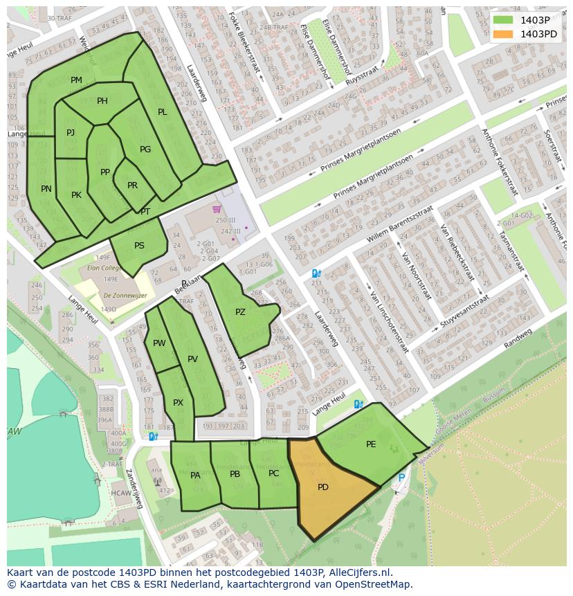 Afbeelding van het postcodegebied 1403 PD op de kaart.