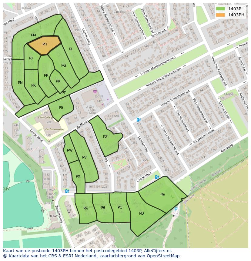 Afbeelding van het postcodegebied 1403 PH op de kaart.