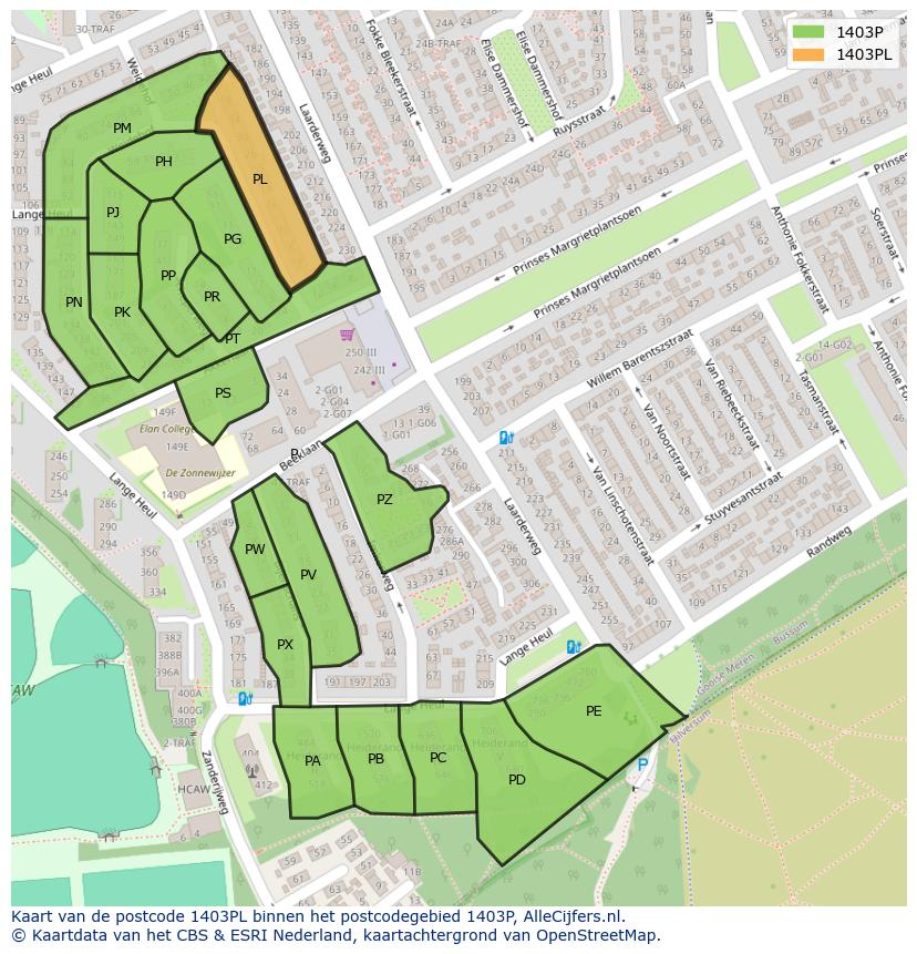 Afbeelding van het postcodegebied 1403 PL op de kaart.
