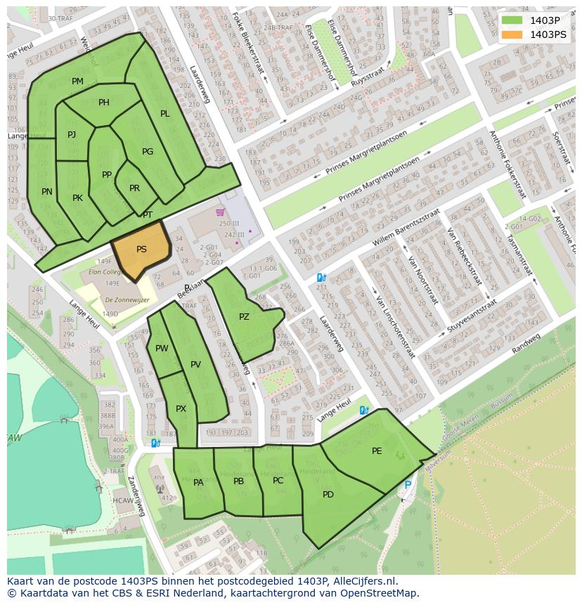 Afbeelding van het postcodegebied 1403 PS op de kaart.