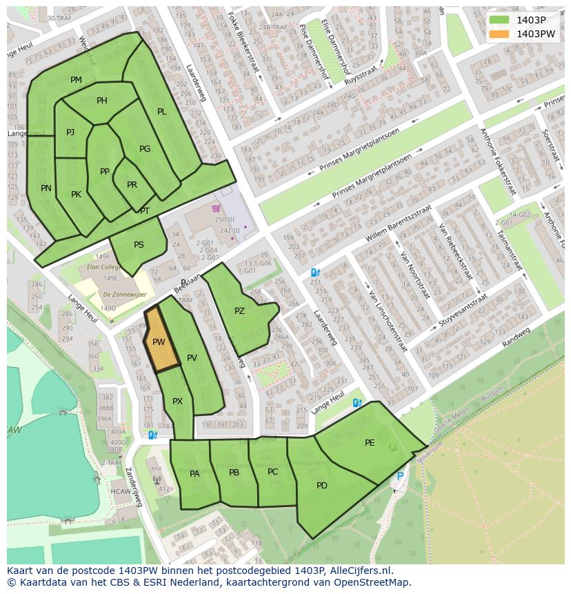 Afbeelding van het postcodegebied 1403 PW op de kaart.