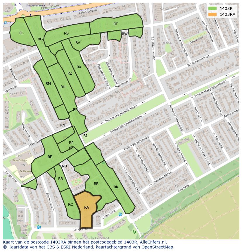 Afbeelding van het postcodegebied 1403 RA op de kaart.