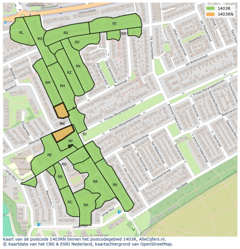 Afbeelding van het postcodegebied 1403 RN op de kaart.