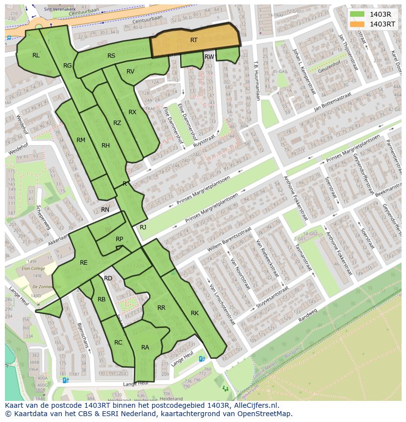 Afbeelding van het postcodegebied 1403 RT op de kaart.