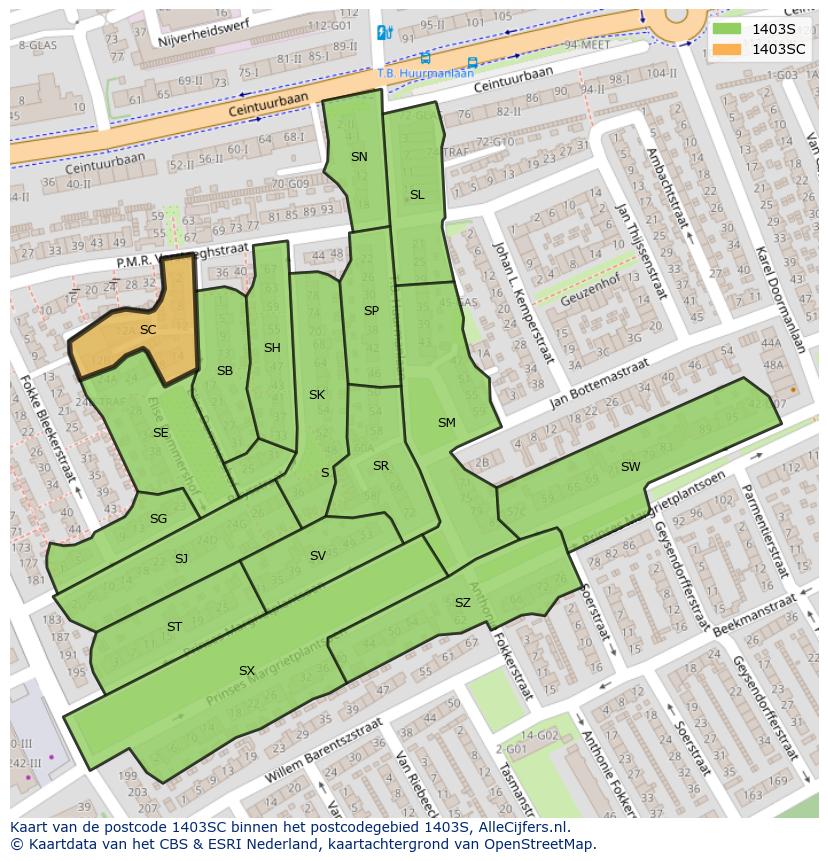 Afbeelding van het postcodegebied 1403 SC op de kaart.