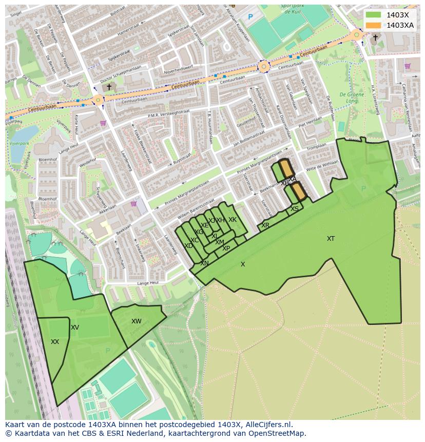 Afbeelding van het postcodegebied 1403 XA op de kaart.