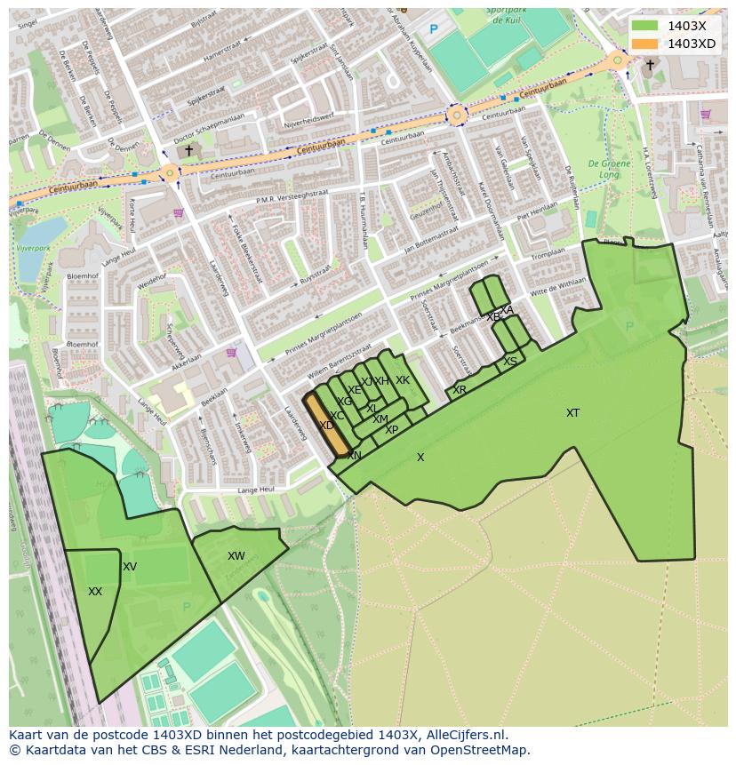Afbeelding van het postcodegebied 1403 XD op de kaart.