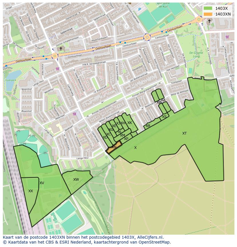 Afbeelding van het postcodegebied 1403 XN op de kaart.