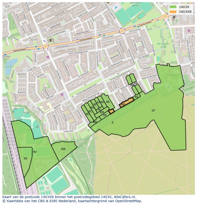 Afbeelding van het postcodegebied 1403 XR op de kaart.
