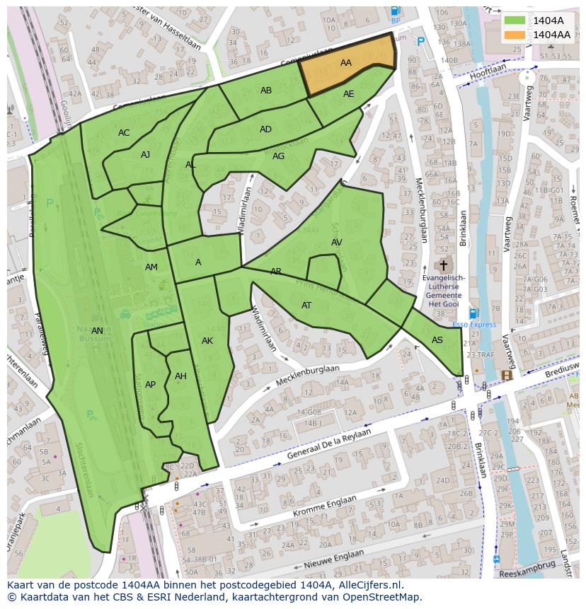 Afbeelding van het postcodegebied 1404 AA op de kaart.