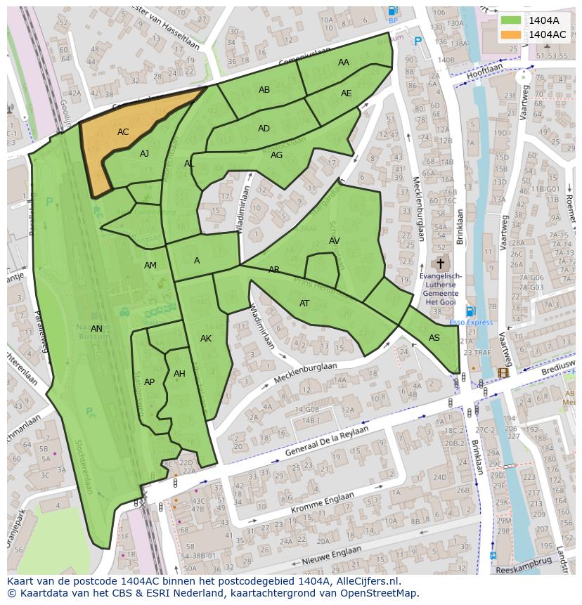 Afbeelding van het postcodegebied 1404 AC op de kaart.