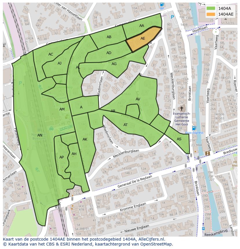 Afbeelding van het postcodegebied 1404 AE op de kaart.
