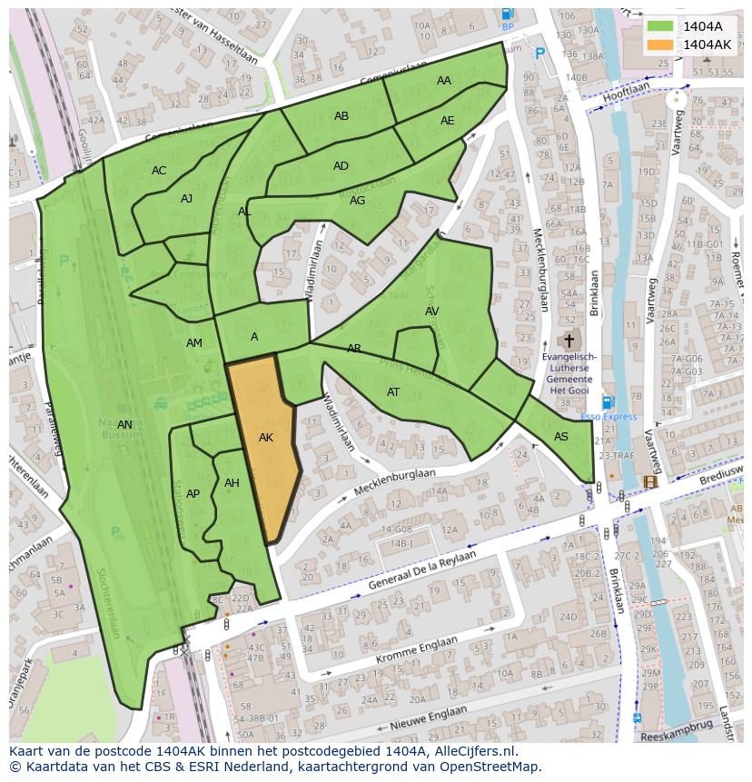 Afbeelding van het postcodegebied 1404 AK op de kaart.