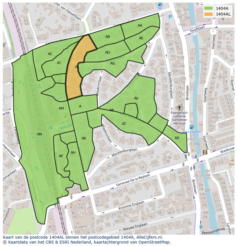 Afbeelding van het postcodegebied 1404 AL op de kaart.