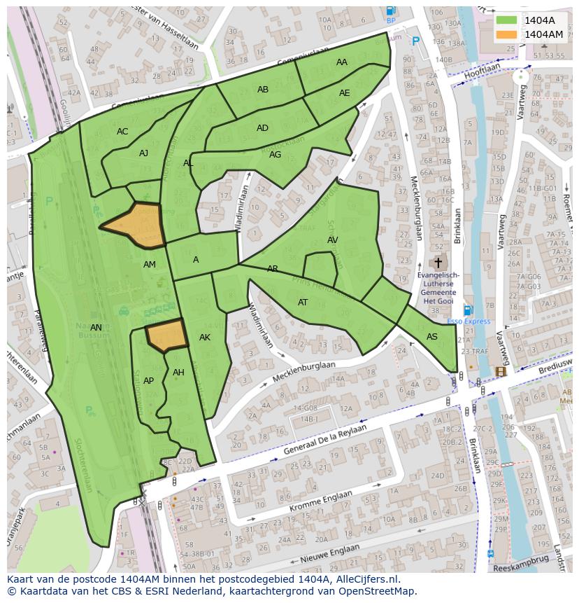 Afbeelding van het postcodegebied 1404 AM op de kaart.