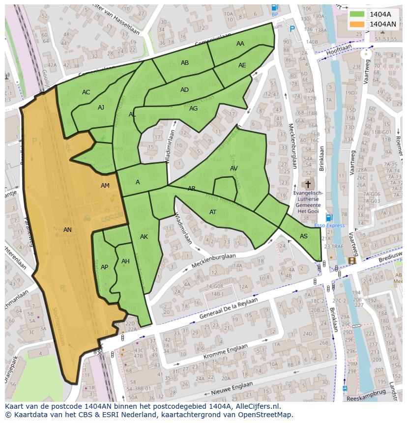 Afbeelding van het postcodegebied 1404 AN op de kaart.