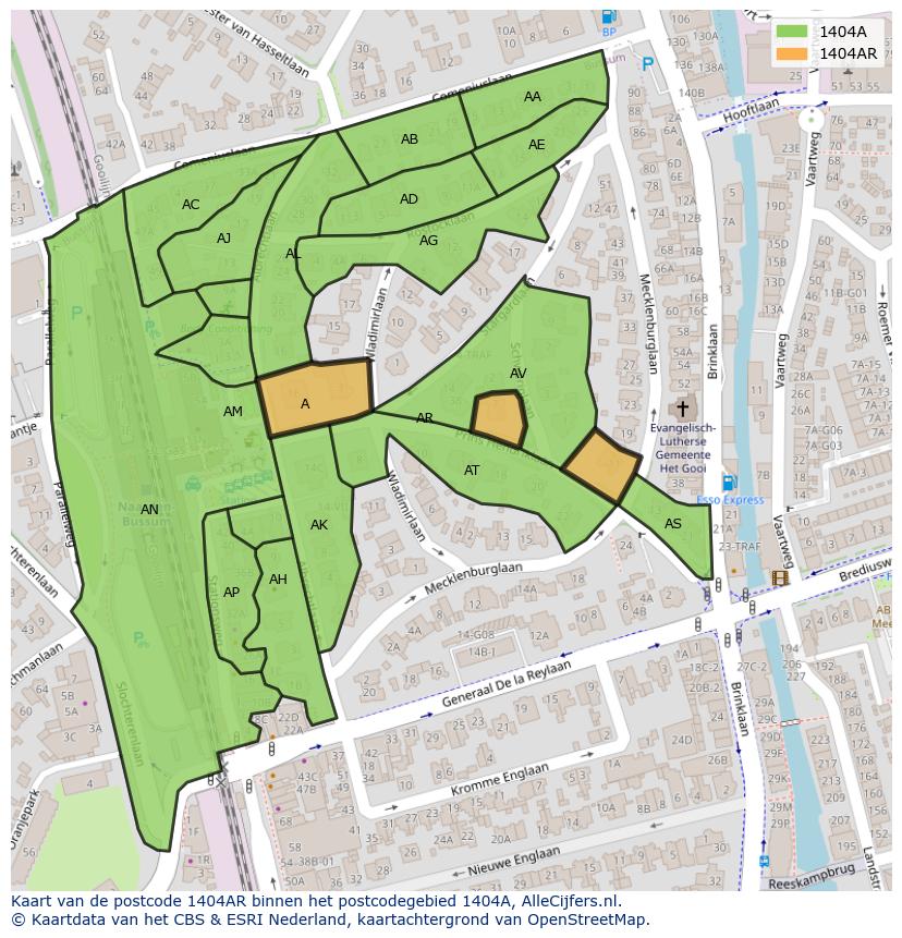 Afbeelding van het postcodegebied 1404 AR op de kaart.