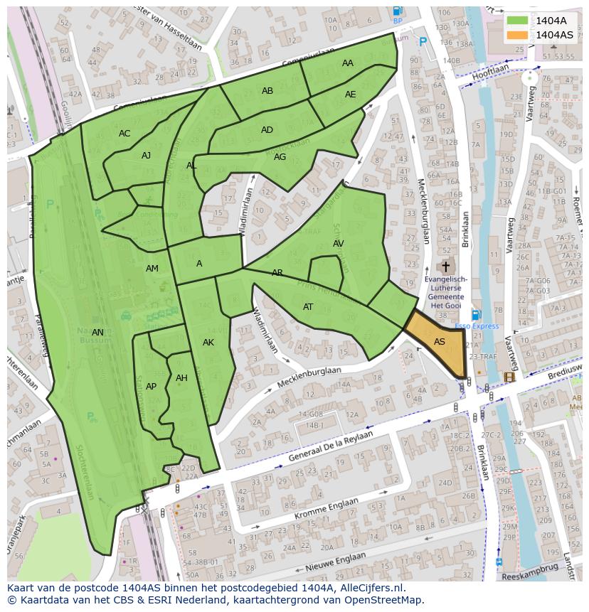 Afbeelding van het postcodegebied 1404 AS op de kaart.