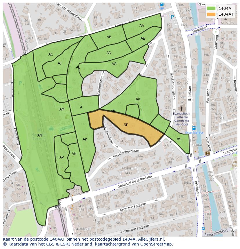 Afbeelding van het postcodegebied 1404 AT op de kaart.