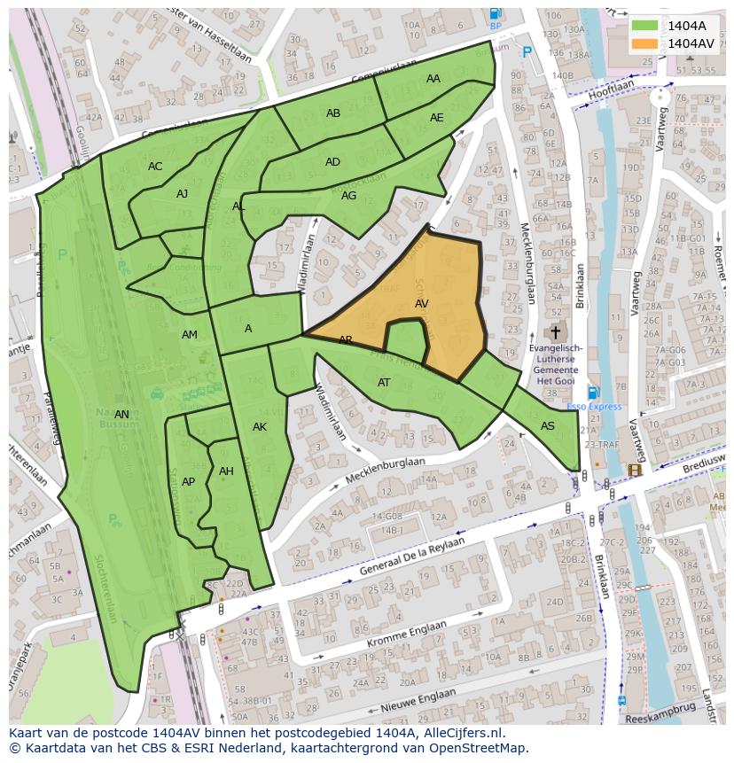 Afbeelding van het postcodegebied 1404 AV op de kaart.