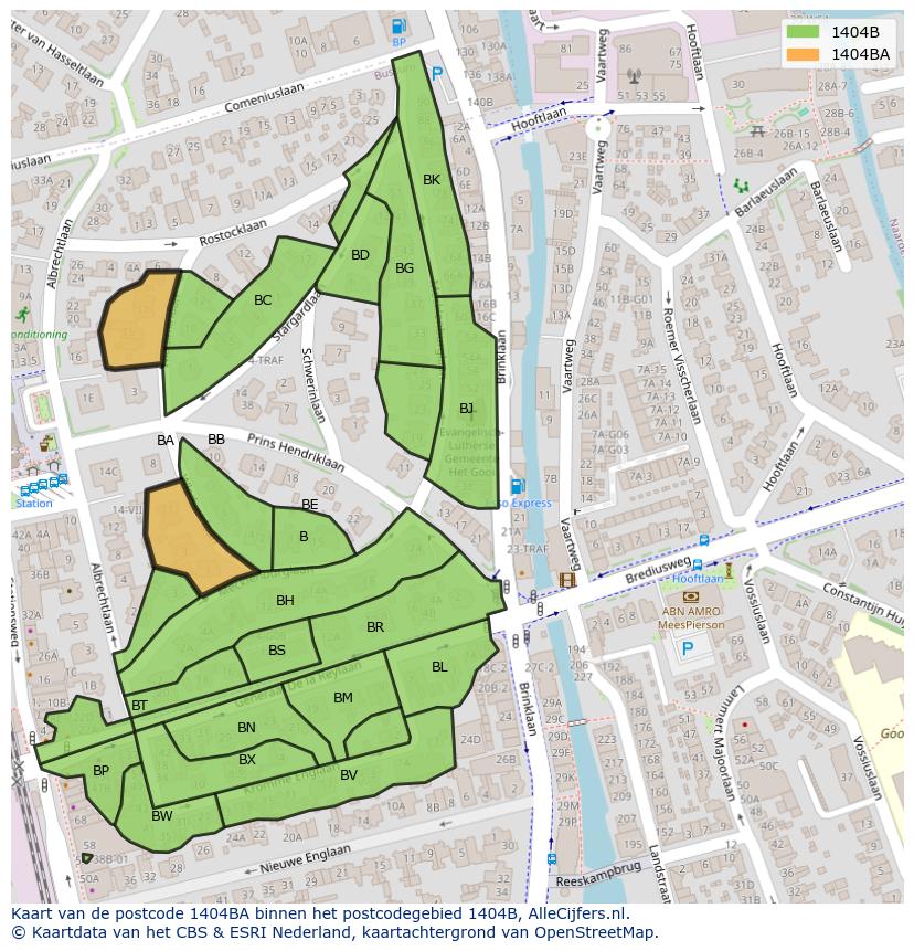 Afbeelding van het postcodegebied 1404 BA op de kaart.