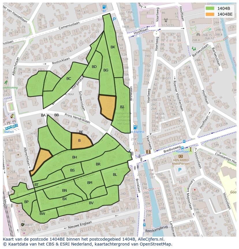 Afbeelding van het postcodegebied 1404 BE op de kaart.
