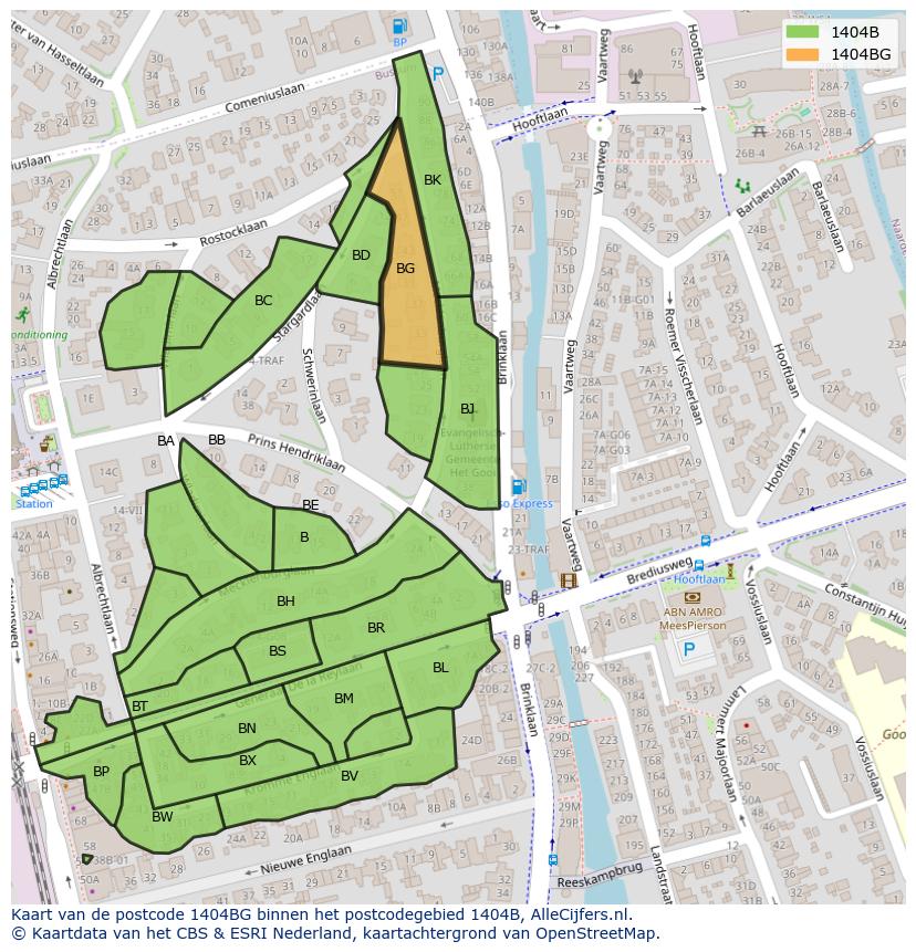 Afbeelding van het postcodegebied 1404 BG op de kaart.