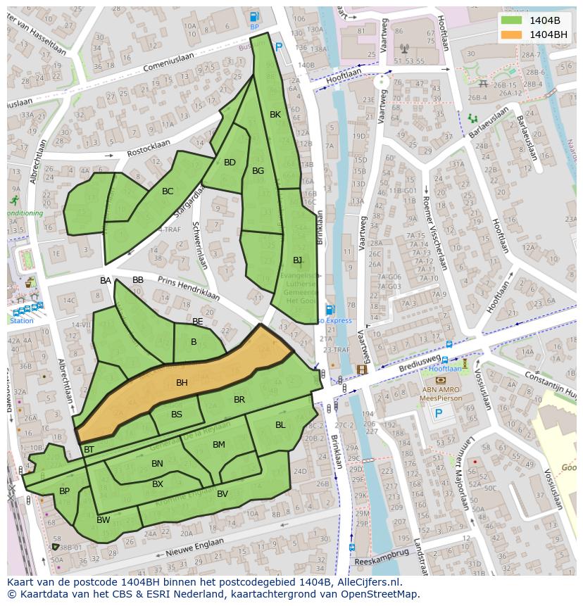 Afbeelding van het postcodegebied 1404 BH op de kaart.