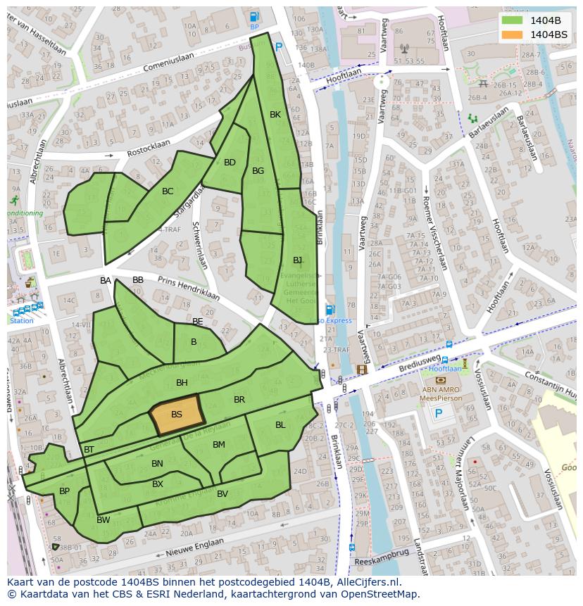 Afbeelding van het postcodegebied 1404 BS op de kaart.