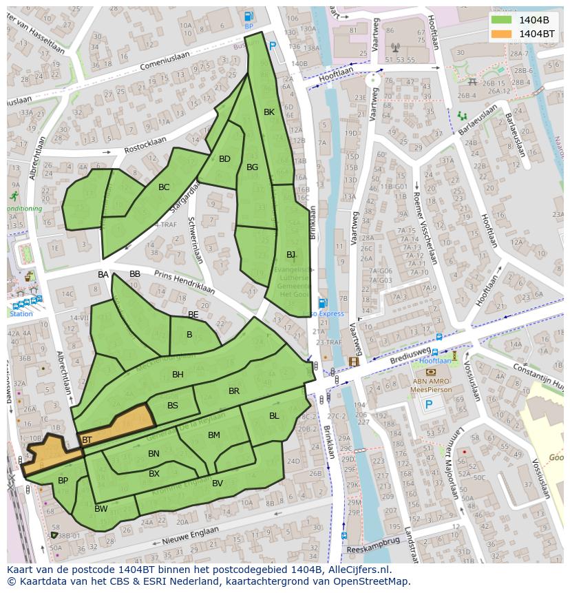 Afbeelding van het postcodegebied 1404 BT op de kaart.