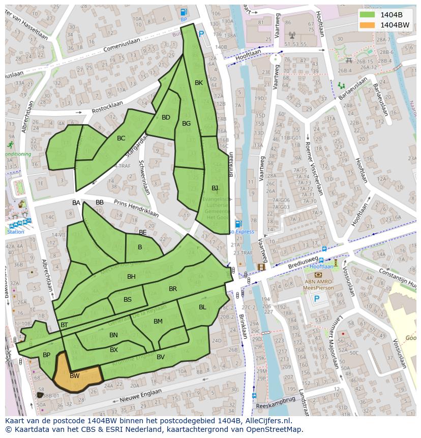 Afbeelding van het postcodegebied 1404 BW op de kaart.
