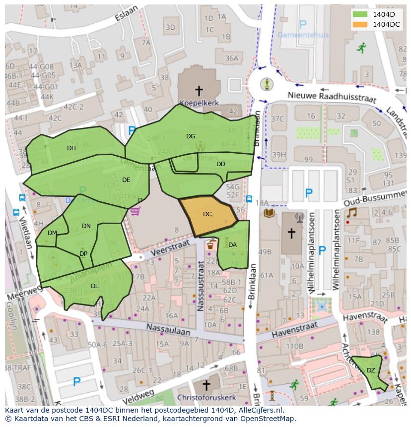 Afbeelding van het postcodegebied 1404 DC op de kaart.