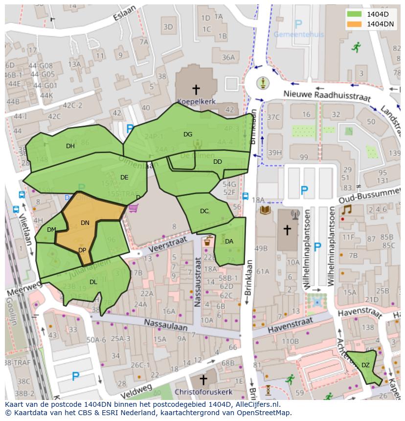 Afbeelding van het postcodegebied 1404 DN op de kaart.
