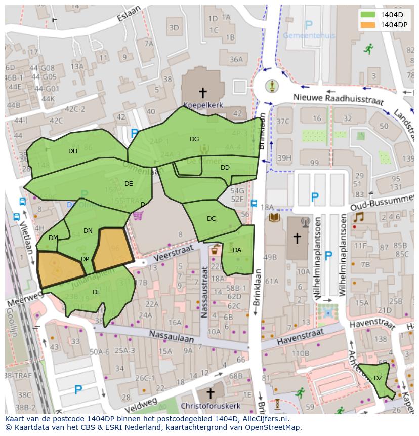 Afbeelding van het postcodegebied 1404 DP op de kaart.