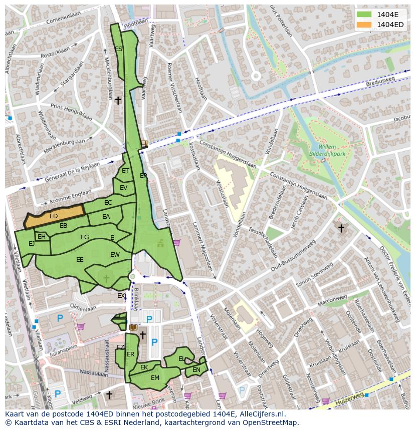 Afbeelding van het postcodegebied 1404 ED op de kaart.