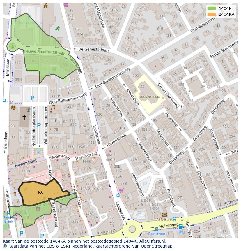 Afbeelding van het postcodegebied 1404 KA op de kaart.