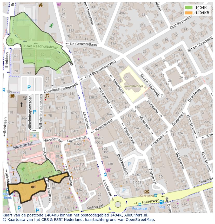Afbeelding van het postcodegebied 1404 KB op de kaart.