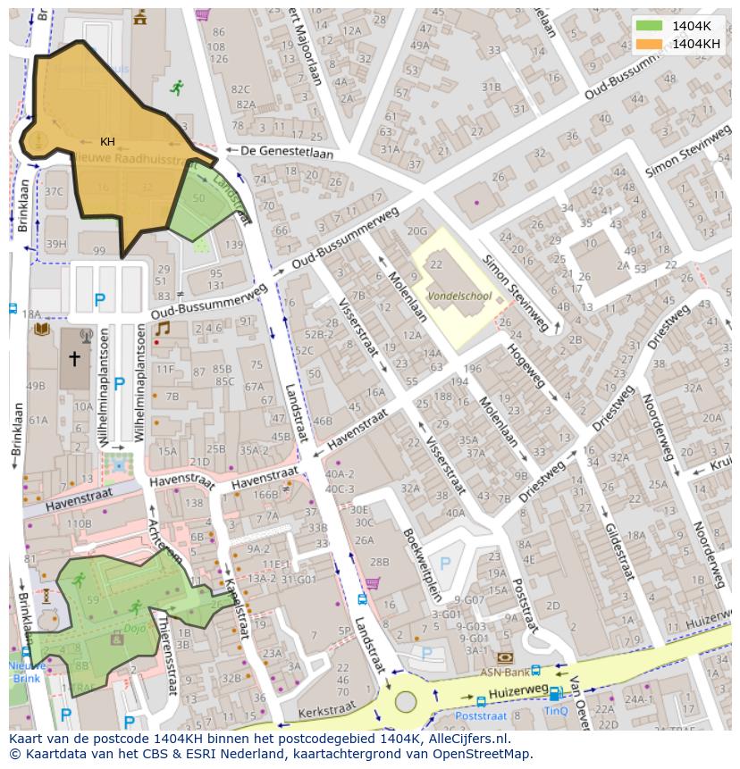 Afbeelding van het postcodegebied 1404 KH op de kaart.