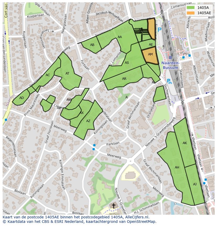 Afbeelding van het postcodegebied 1405 AE op de kaart.