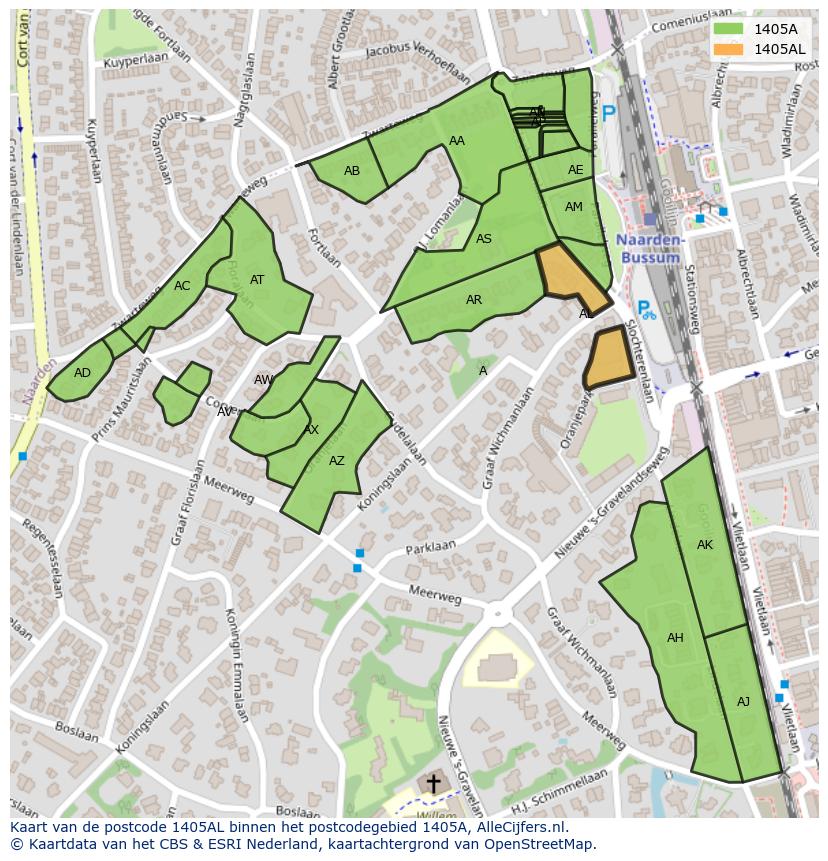 Afbeelding van het postcodegebied 1405 AL op de kaart.