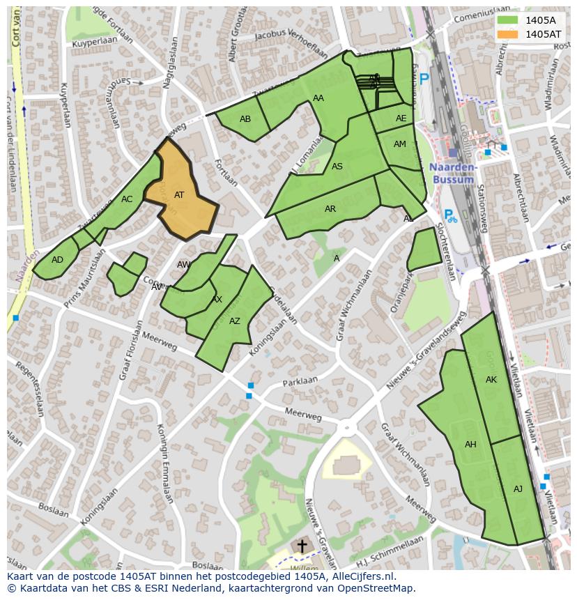 Afbeelding van het postcodegebied 1405 AT op de kaart.