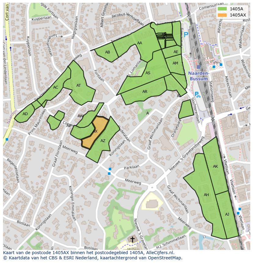 Afbeelding van het postcodegebied 1405 AX op de kaart.