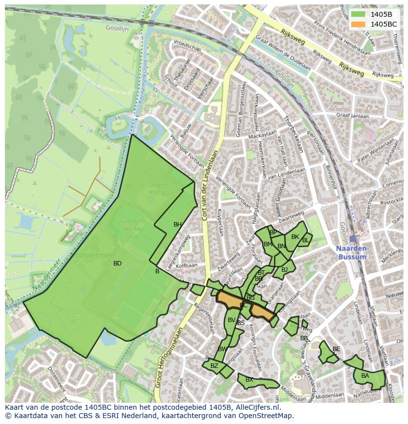 Afbeelding van het postcodegebied 1405 BC op de kaart.