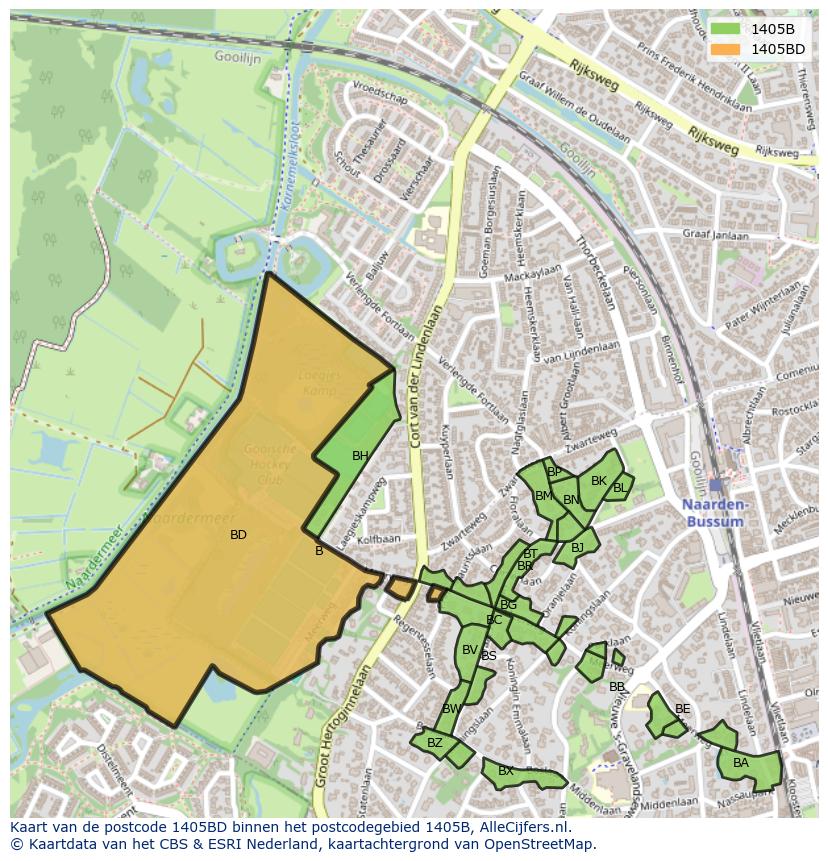 Afbeelding van het postcodegebied 1405 BD op de kaart.