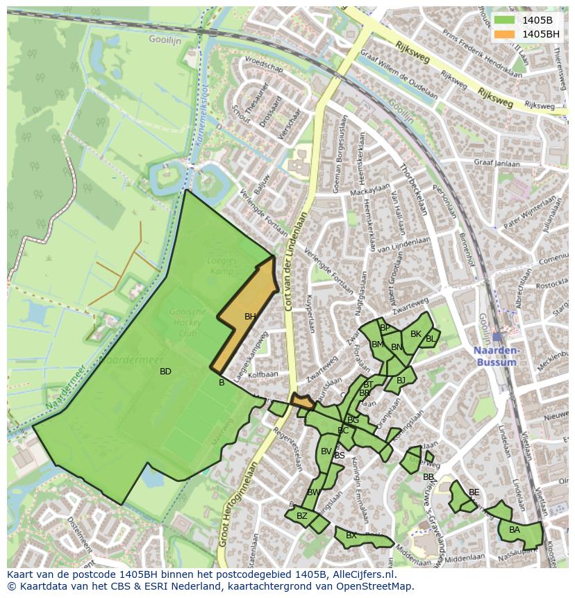 Afbeelding van het postcodegebied 1405 BH op de kaart.