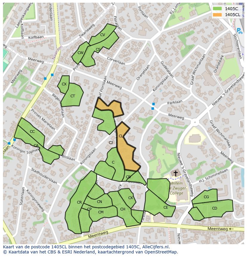 Afbeelding van het postcodegebied 1405 CL op de kaart.