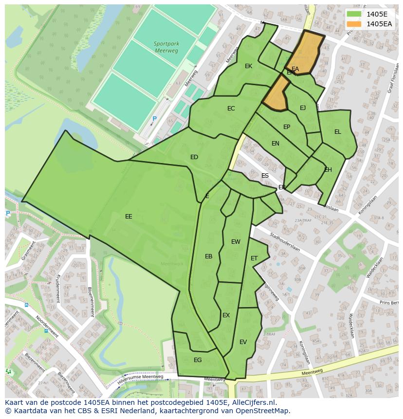 Afbeelding van het postcodegebied 1405 EA op de kaart.