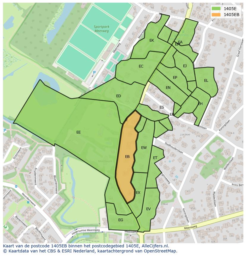 Afbeelding van het postcodegebied 1405 EB op de kaart.