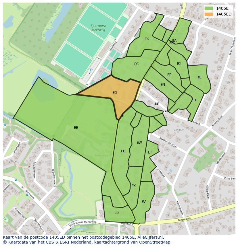 Afbeelding van het postcodegebied 1405 ED op de kaart.